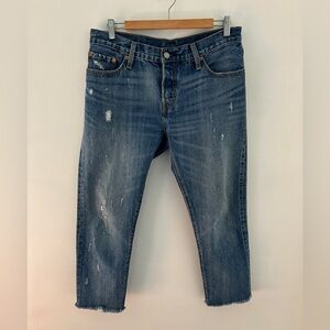 LEVI'S 501s Jeans Distressed Size 28 Blue Ankle Frayed‎ Hem Casual
